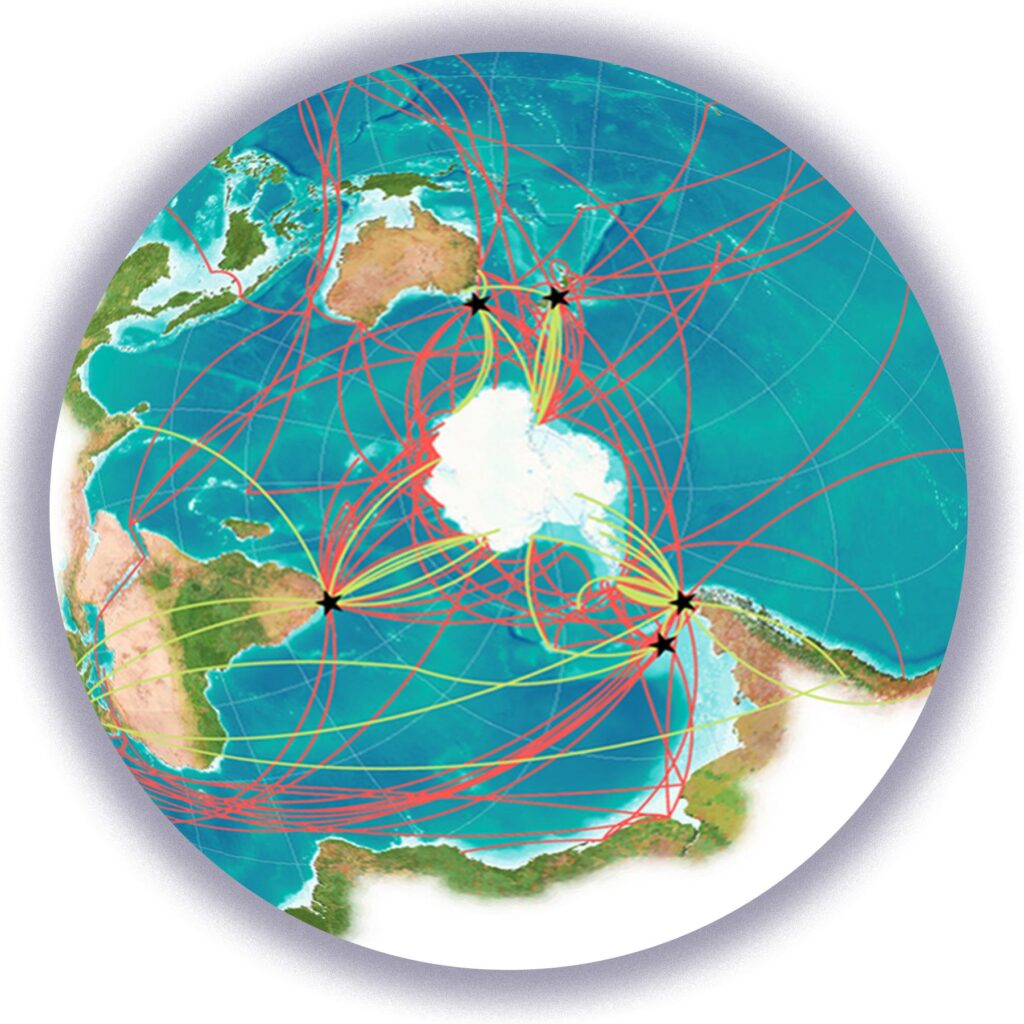 Key: ★ Five Gateway Cities, Christchurch, Hobart, Cape Town, Punta Arenas and Ushuaia. Source/ Shavawn Donoghue, University of Tasmania